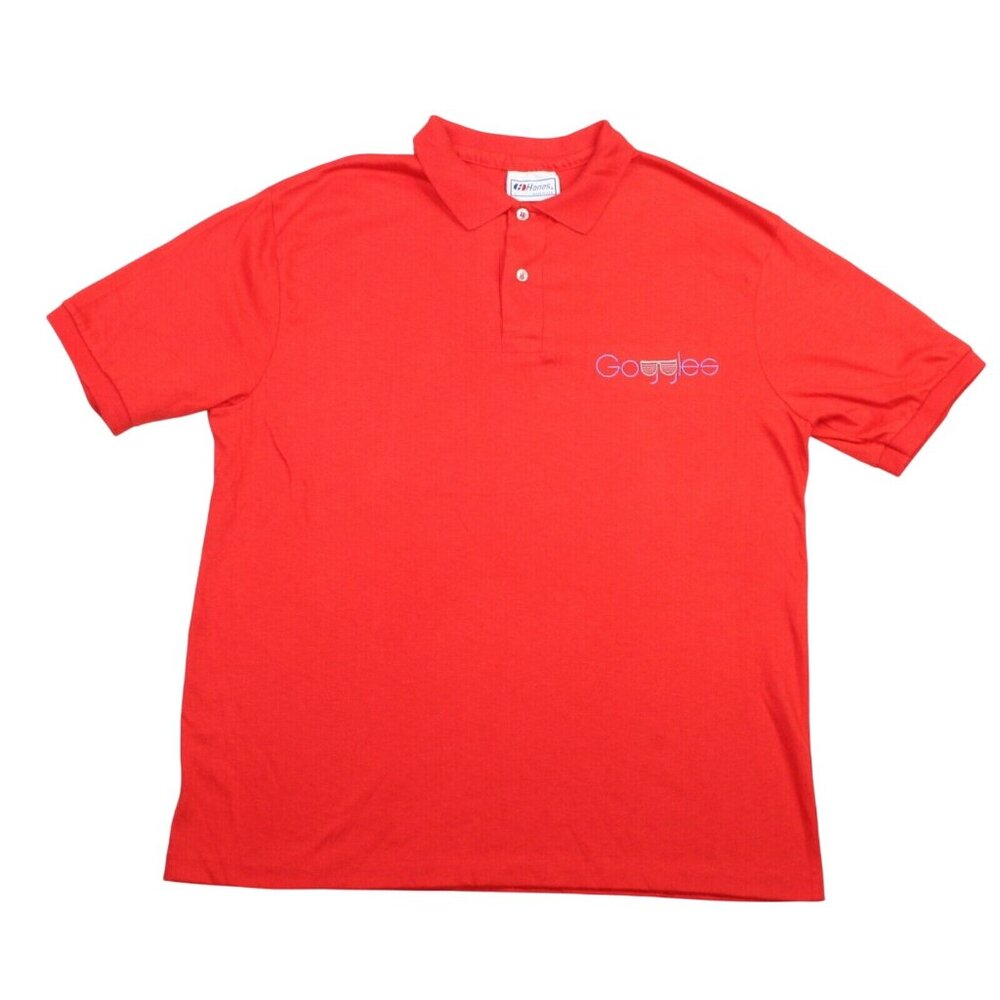 Vintage Hanes Mens Large 2 Button 50/50 Red Polo Shirt Made USA Preppy Shirt - Picture 1 of 9